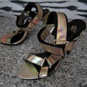 TUK holo holographic teva sandal heels coachella